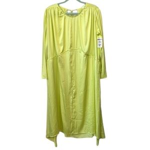 Topshop Gathered Long Sleeve Shift Dress Size Small Medium In Bright Yellow